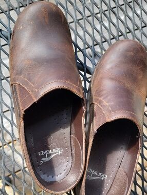 DANSKO, Brown Oil Rubbed. Elastic On Sidefor Easy Slip On,Lightly Worn, Size 38